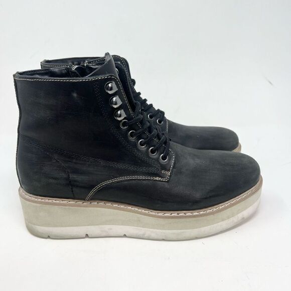 Steve Madden Self Made Sayne Ankle Boots Mens 8.5 Black Platform Leather Lace-Up - Picture 1 of 10